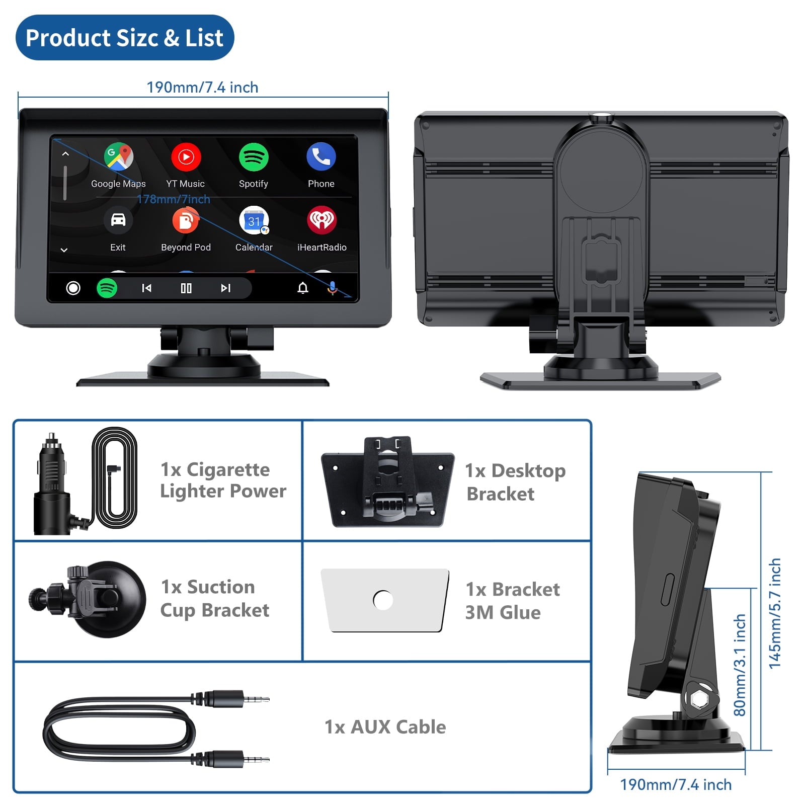 Lamtto Wireless Apple Carplay & Android Auto Car Stereo with Bluetooth, 7'' Touchscreen Carplay Car Radio with Siri, AUX, FM, Multimedia Player, GPS Navigation