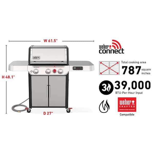 Genesis Smart SX-325s 3-Burner Natural Gas Grill in Stainless Steel with Smart Technology