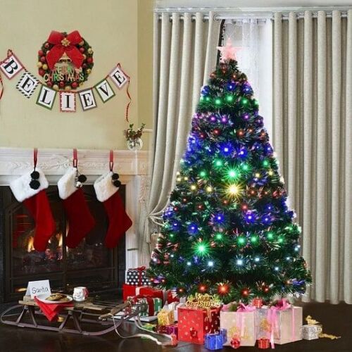 5/6/7 Feet Multicolor Artificial Christmas Tree with LED Light and Metal Stand-