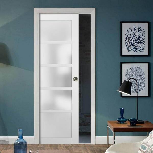 42 in. x 96 in. Single Panel White Finished Solid MDF Sliding Door with Pocket Hardware