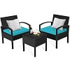 Costway 3PCS Patio Rattan Furniture Set Coffee Table & Chairs Set with Seat Cushions Garden