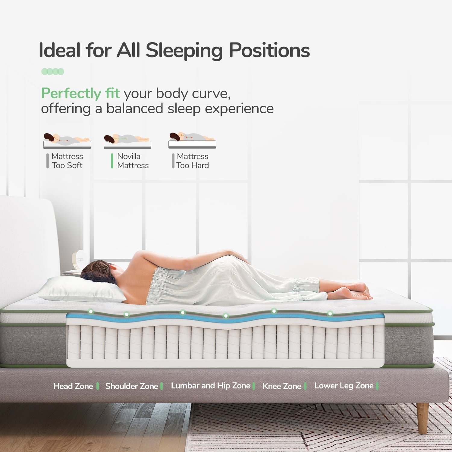 10'' Pocket Spring Hybrid Mattress in a Box for Cool Sleep, Queen Size Mattress