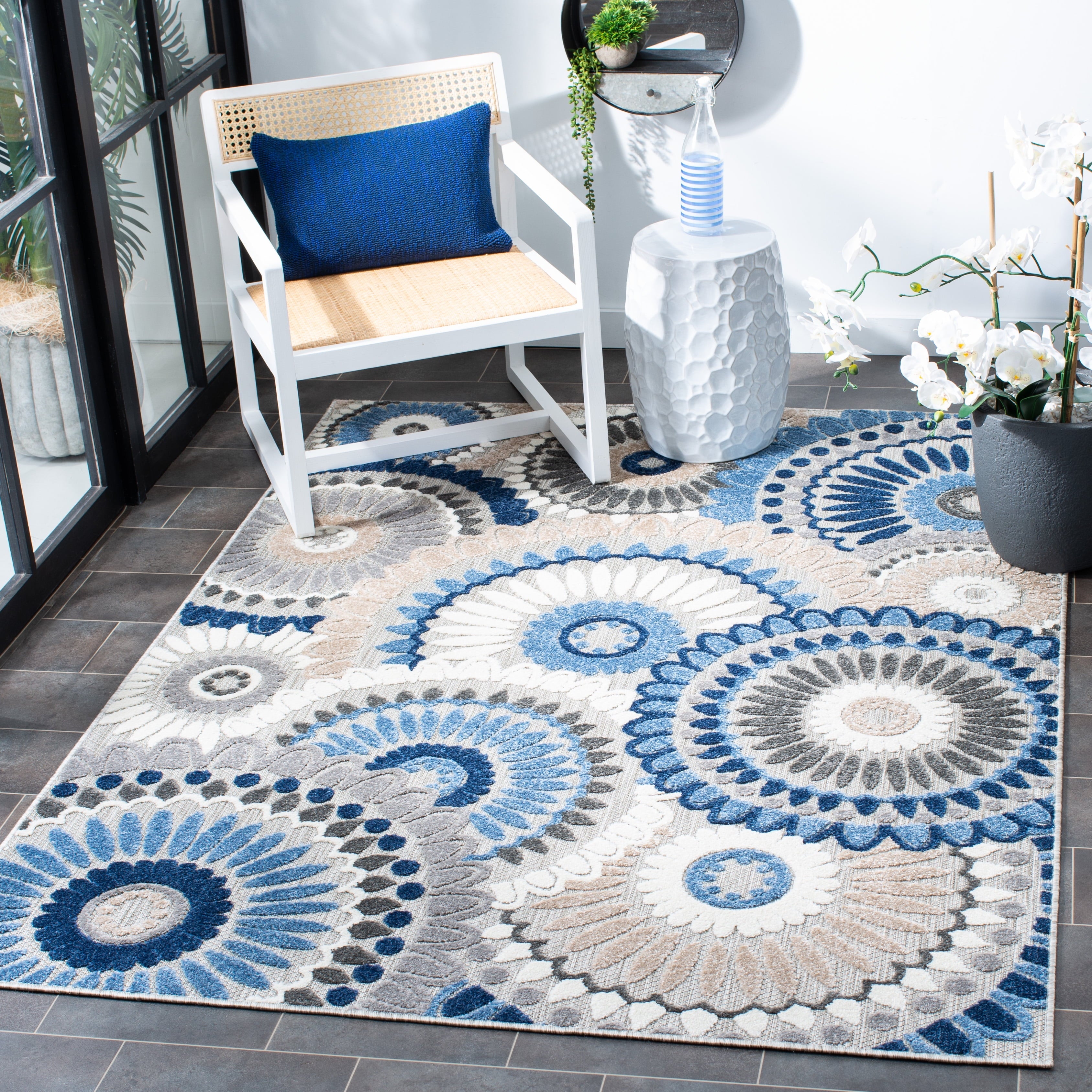 SAFAVIEH Cabana Brynn Indoor/Outdoor Area Rug, Grey/Blue, 5' x 8'