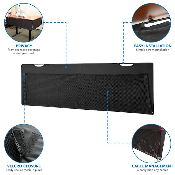 60 in. Rectangular Black Fabric Under Computer Desk Privacy Panel