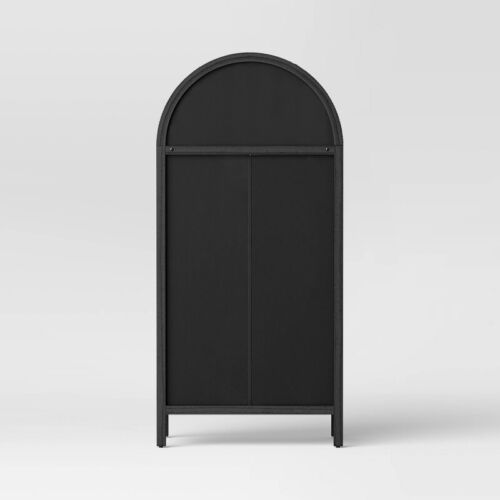 Woven Arched Wood Black Cabinet 60" Lattice Design Wood Composite