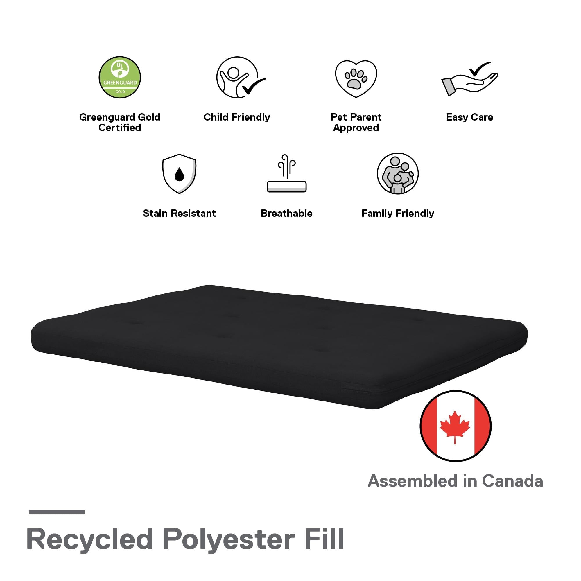 6?€� Thermobonded High Density Polyester Fill Futon Mattress, Full, Black Linen