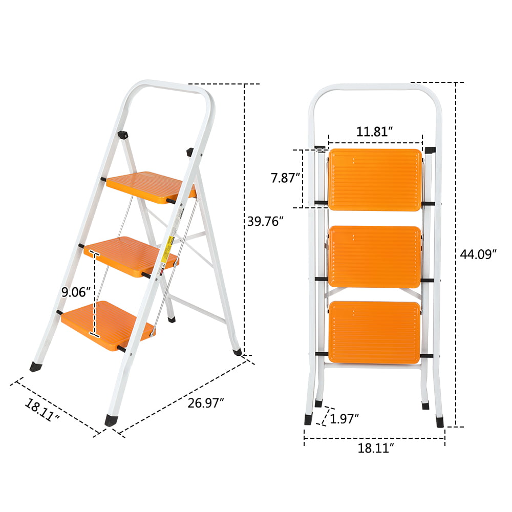 Zimtown Steel 3 Step Ladder, Folding Step Stool, for Household and Office Use, 330lbs