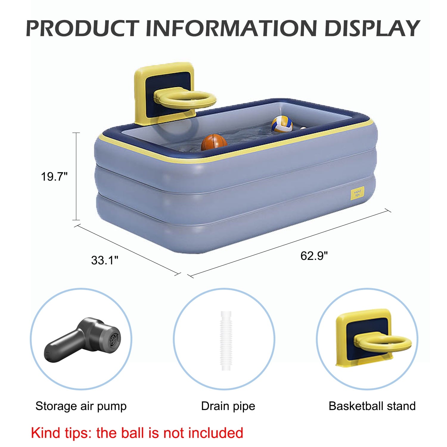 Blow up Pool, Thickened Inflatable Pool for Kids, Family, Full-Sized Inflatable Kiddie Pools, Swimming Pool, Rectangle