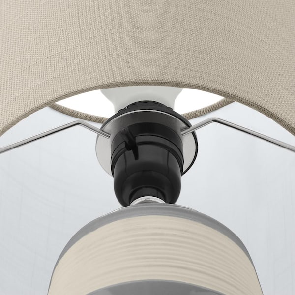 16 in. Grey Ceramic Table Lamp with Beige Fabric Shade