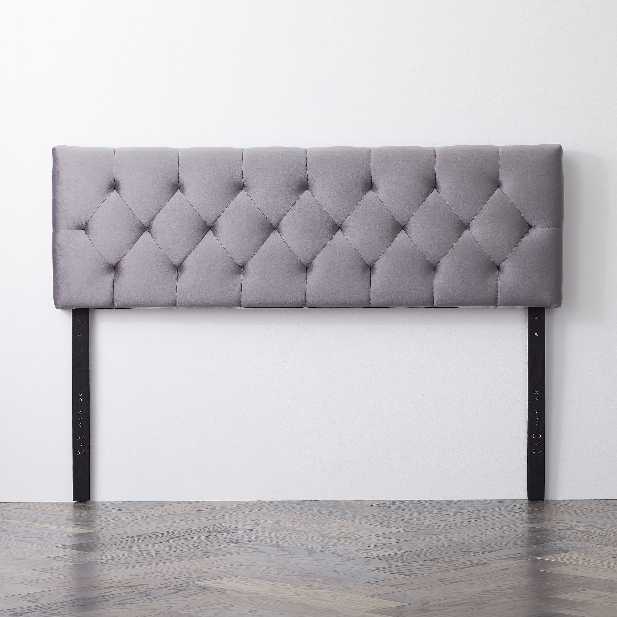 Rest Haven Tufted Velvet Upholstered Headboard, Queen, Gray