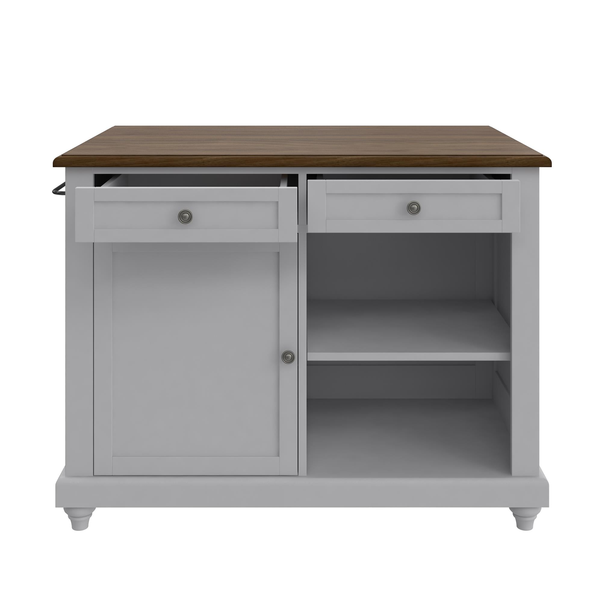Kelsey Kitchen Island with 2 Stools and Drawers, Gray