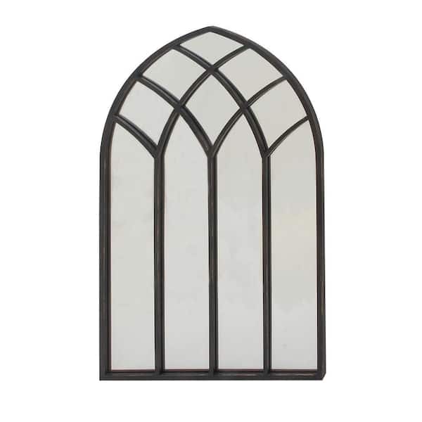 48 in. x 30 in. Window Pane Inspired Arched Framed Black Wall Mirror with Arched Top