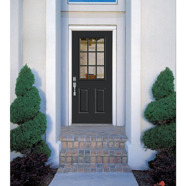 32 in. x 80 in. 9 Lite Right-Hand Inswing Painted Steel Prehung Front Exterior Door No Brickmold