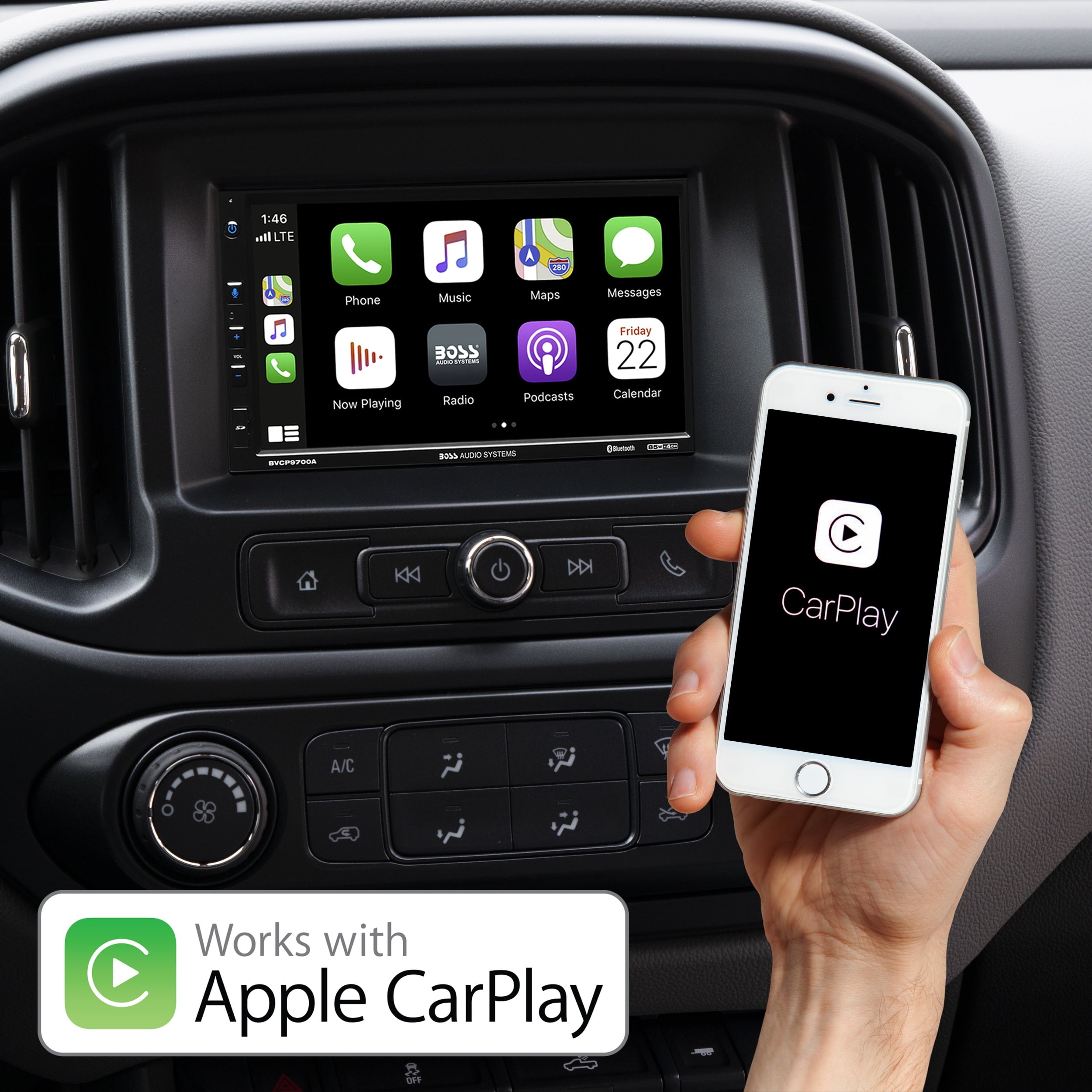 BOSS Audio Systems BVCP9700A 2 Din Apple CarPlay Android Auto Car Stereo System