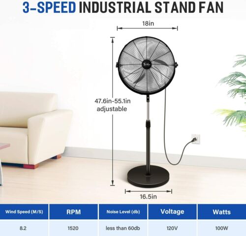 Simple Deluxe 18 Inch Pedestal Standing Fan High Velocity Heavy Duty Metal