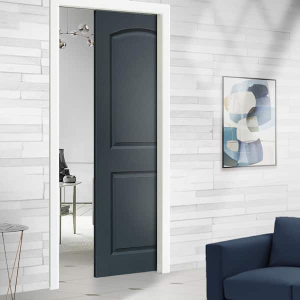36 in. x 80 in. 2-Panel Hollow Core Charcoal Gray Stained Composite MDF Round Top Interior Door Slab for Pocket Door