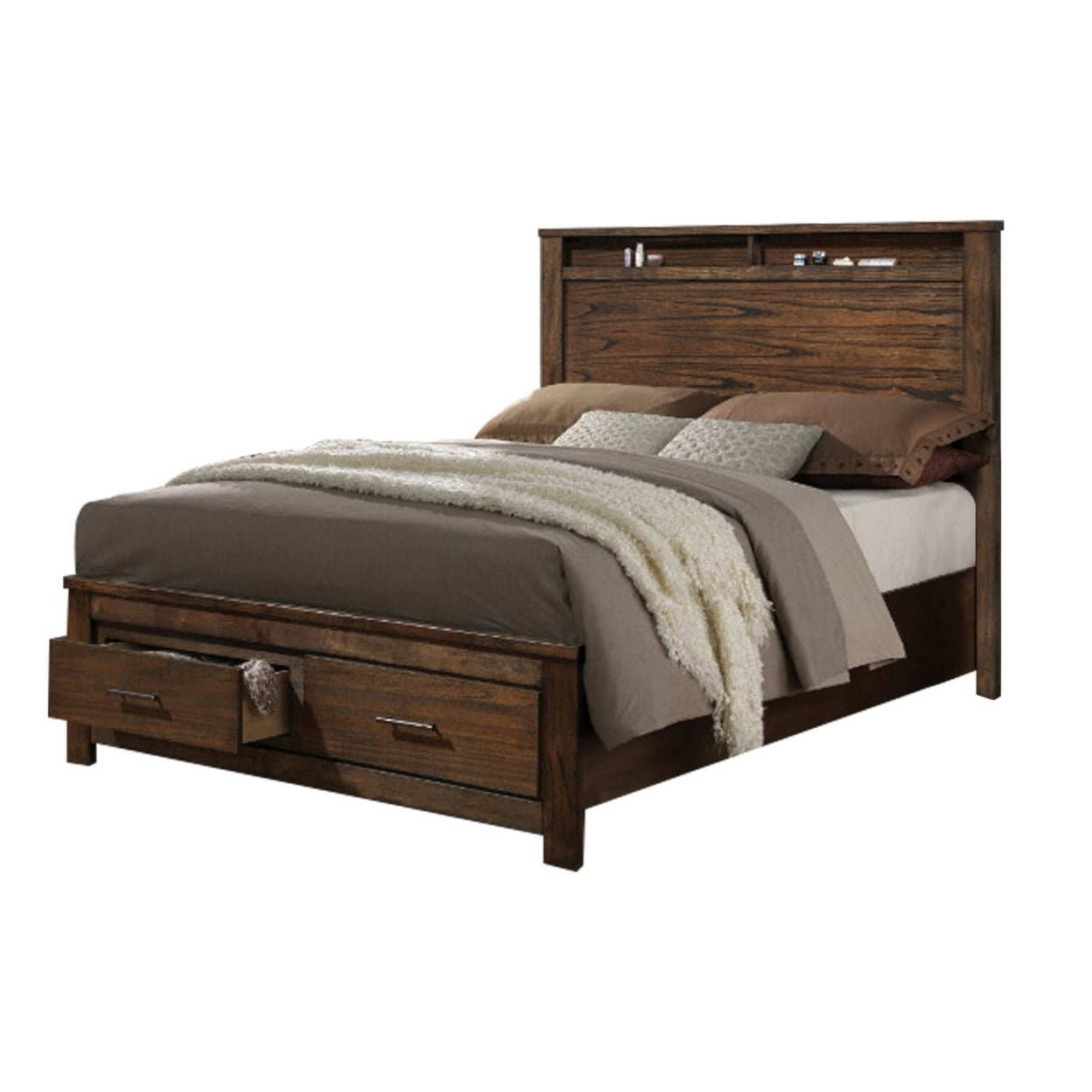 Queen Bed with Storage, Oak