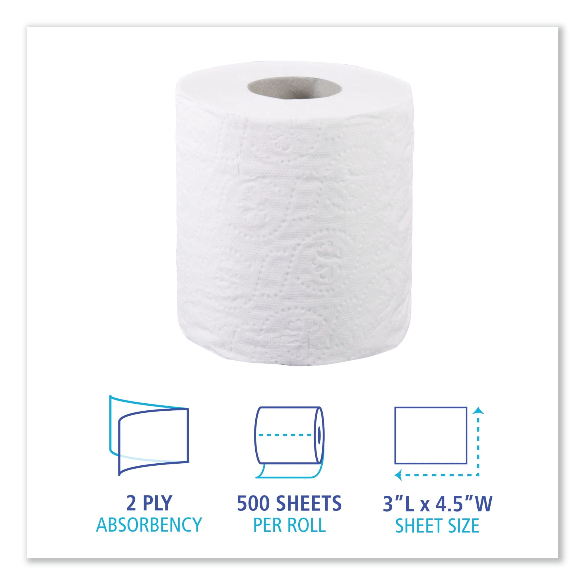 Boardwalk Two-Ply Toilet Tissue, Septic Safe, White, 4.5 x 3, 500 Sheets/Roll, 96 Rolls/Carton -BWK6180