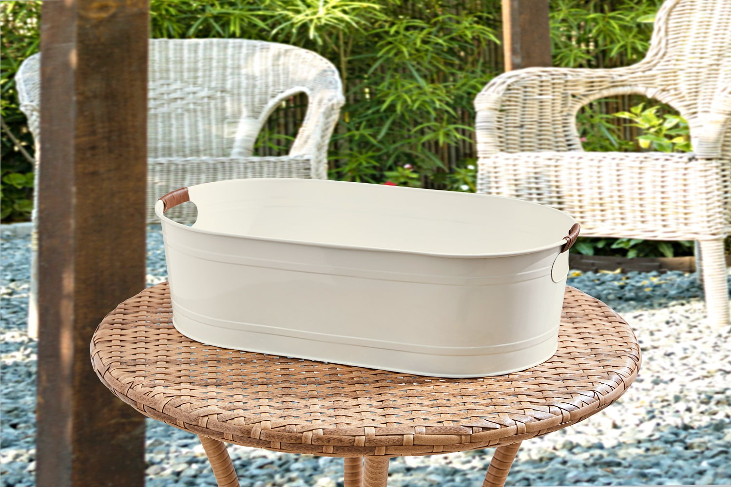 Better Homes & Gardens- White Medium Oval Galvanized Tub, 20.27 in L x 11.22 in W x 5.7 in H