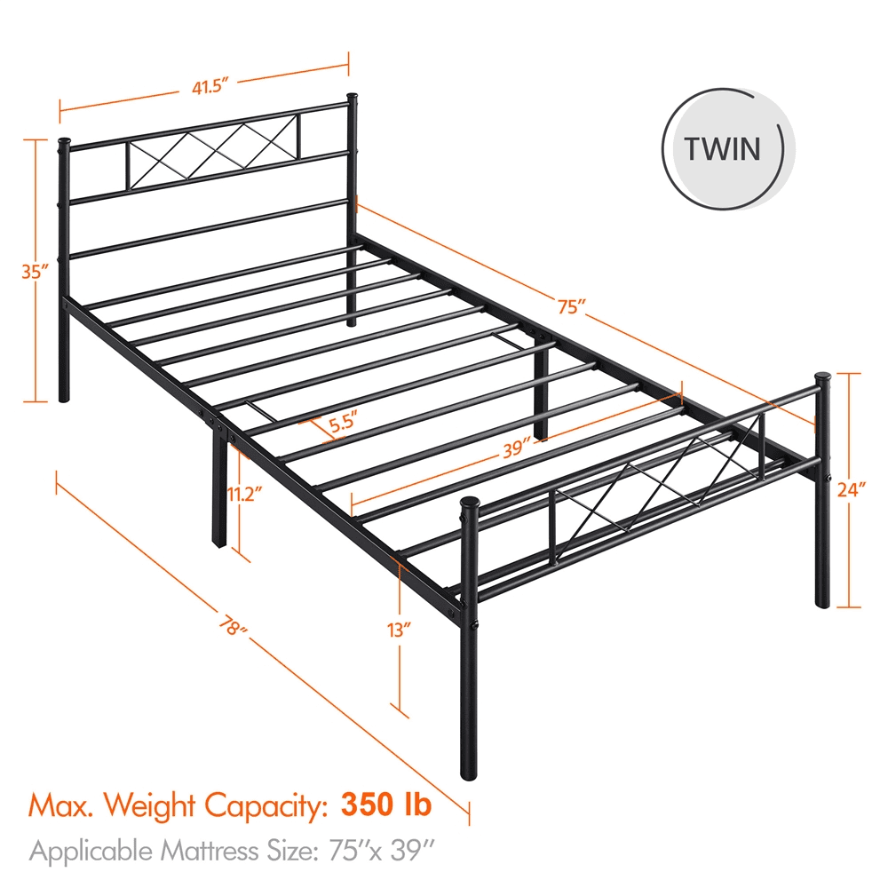 Topeakmart Metal Slatted Bed Frame with Headboard Footboard, Twin, Black
