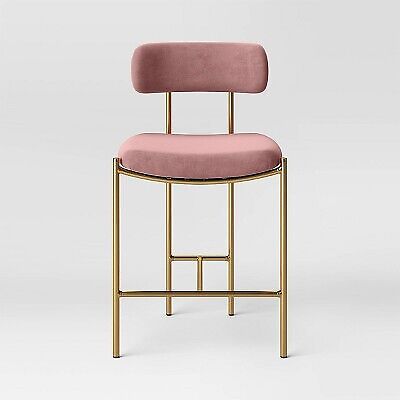 Orion Luxe Backed Counter Height Barstool with Brass Legs Blush Velvet -