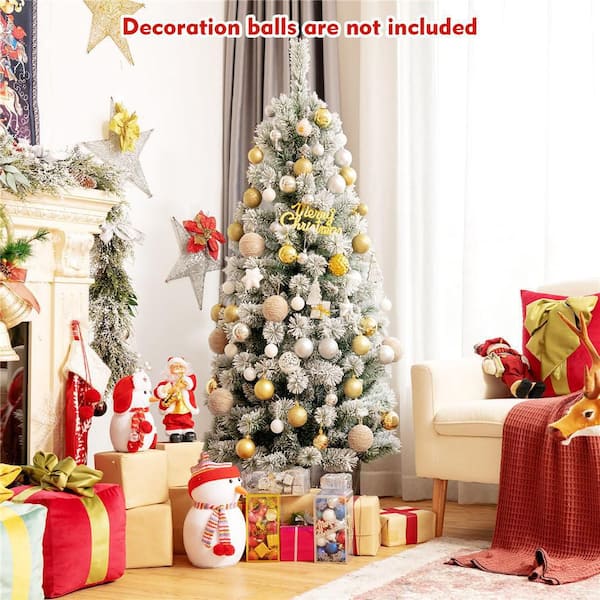 6 ft. Pre-Lit Hinged Artificial Christmas Tree Snow Flocked with 9 Modes Remote Control Lights