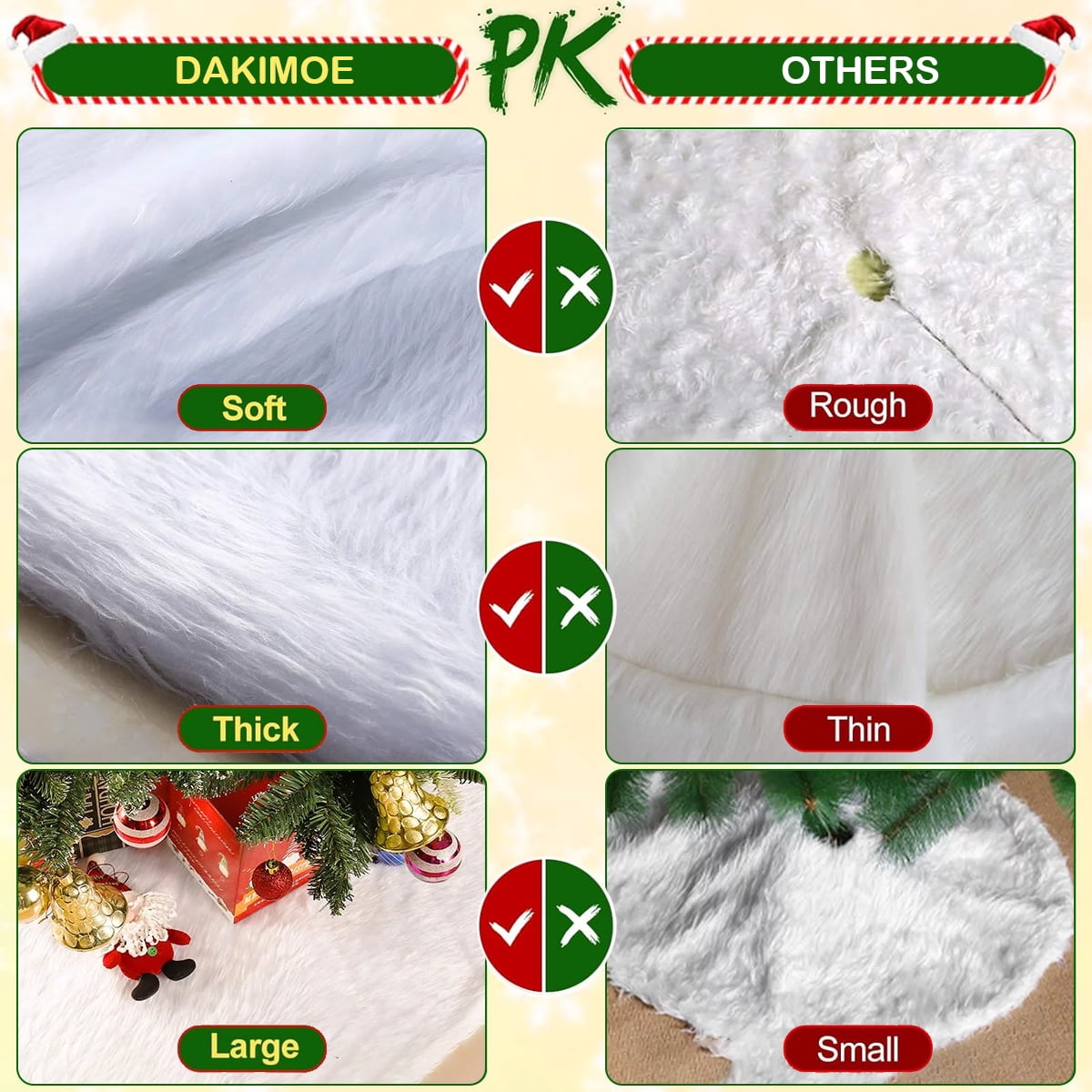 DAKIMOE Christmas Tree Skirt White Plush Skirts Decorations for Merry Christmas Party, Faux Fur, White, 36 Inches