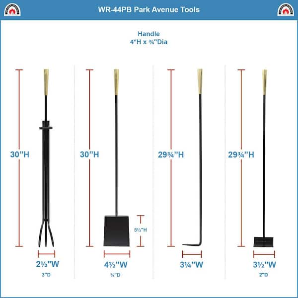 Modern Park Avenue 32.5 in. Tall 5-Piece Polished Brass and Black Fireplace Tool Set