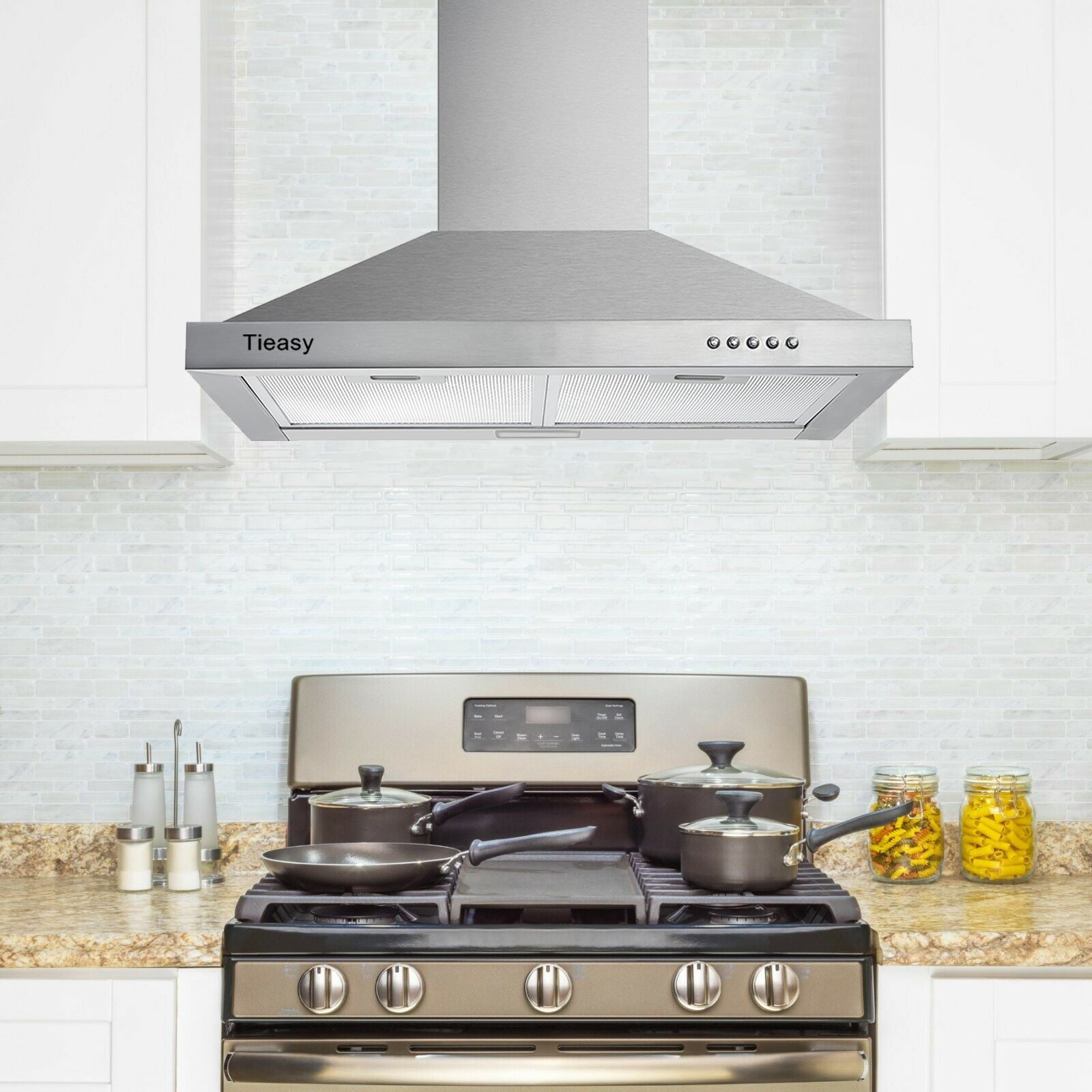 Wall Mount Range hood 30 inch Stainless Steel Stove Vent Hood with 3 Speed Kitchen Exhaust Fan