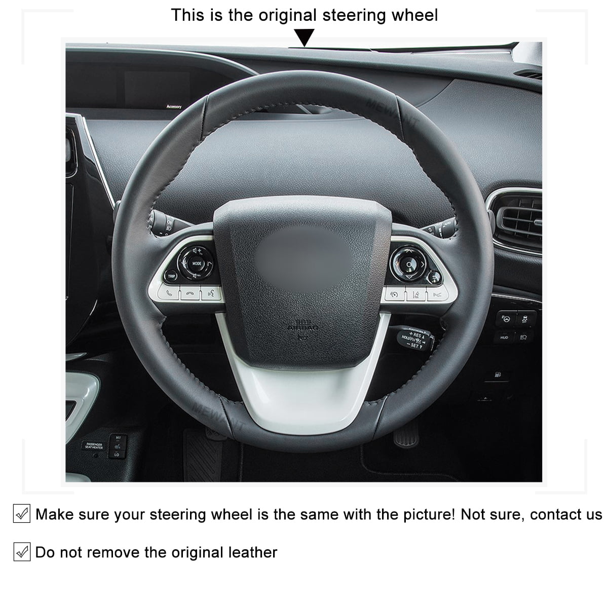 Mewant Handsewing Black Artificial Leather Steering Wheel Cover Wraps for Toyota Prius 4 2016-2022 Prius Prime 2017-2022 Mirai 2016-2018