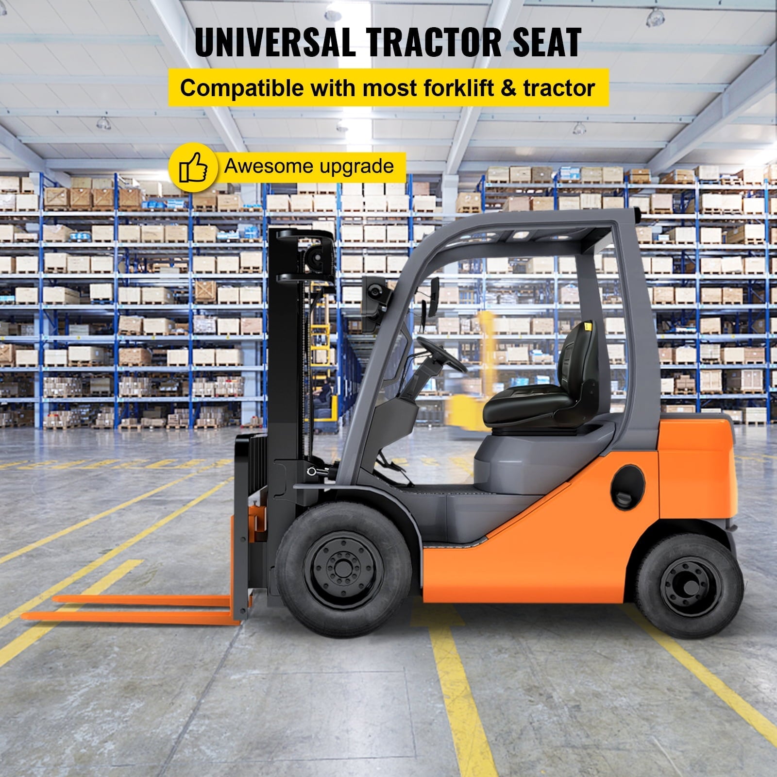 VEVOR Universal Vinyl Forklift Seat with Safety Switch & 3 Stage Weight Adjustment, Suspension Seat Fits TOYOTA