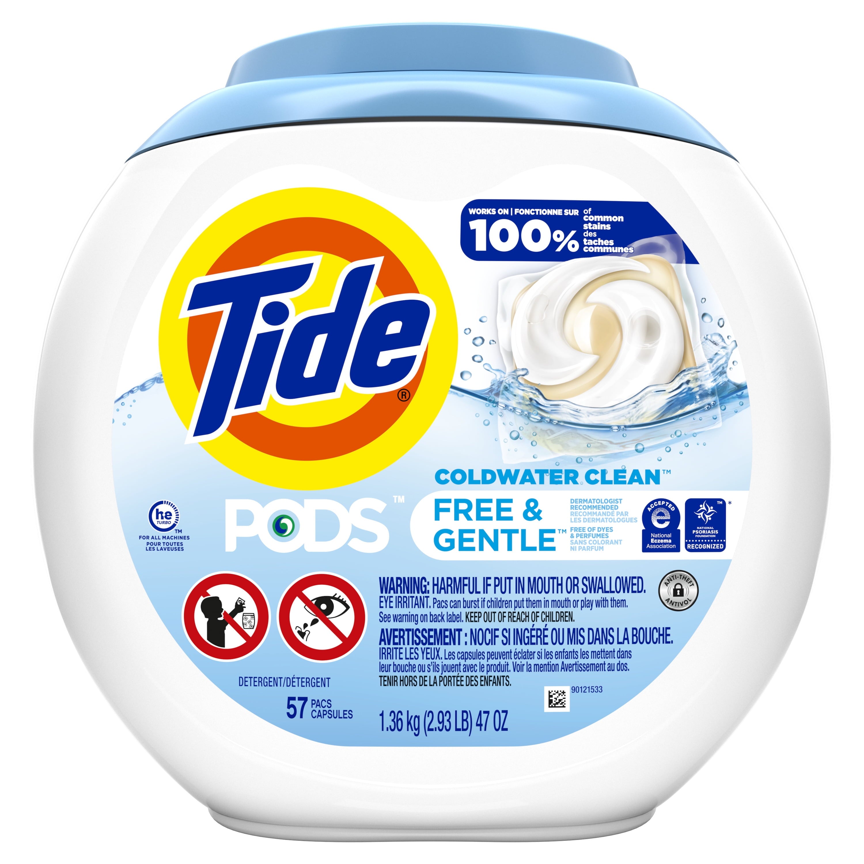 Tide PODS and Gentle, Liquid Laundry Detergent, HE Compatible, 57 Count, Hypoallergenic, Unscented
