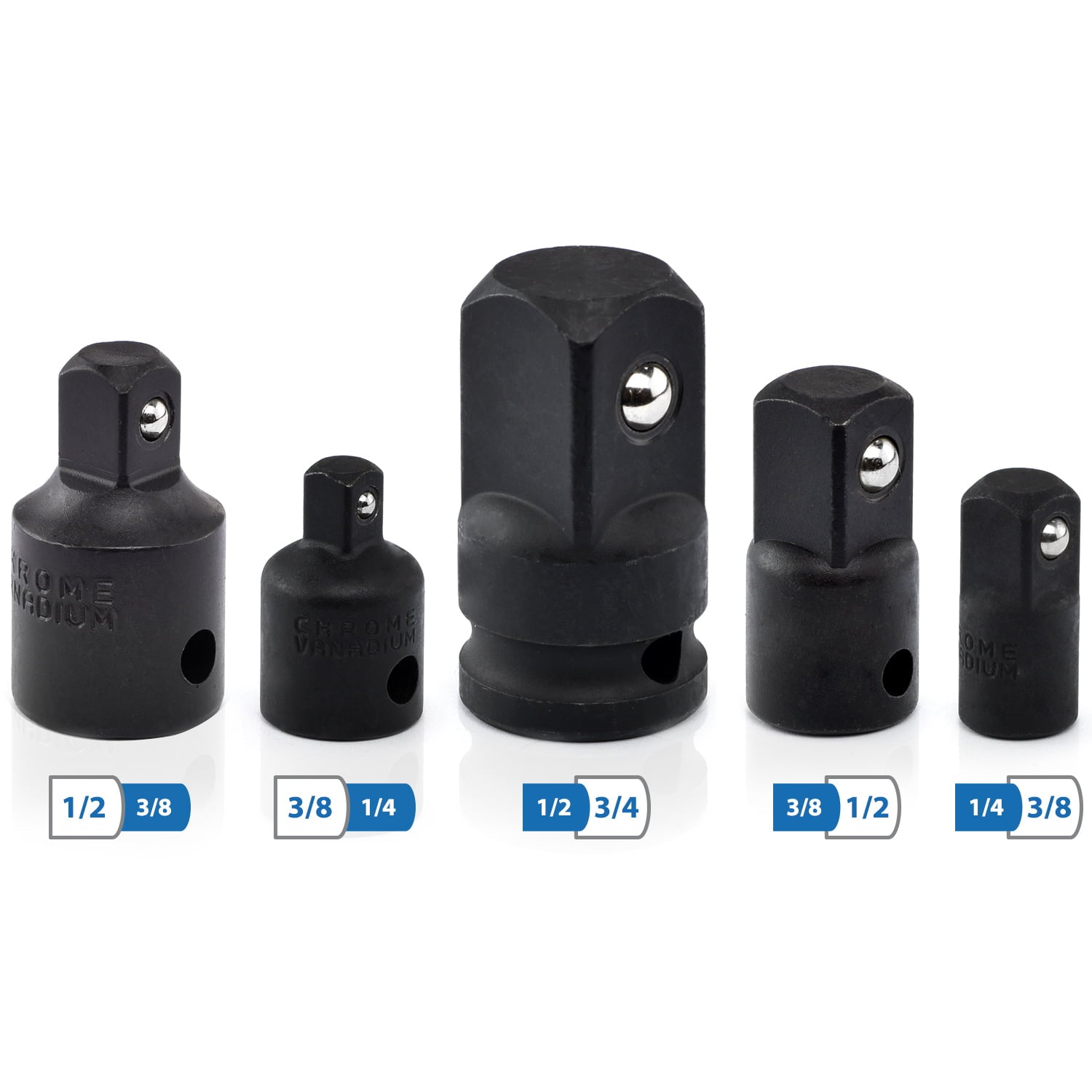 NEIKO 30249A 5 Piece Impact Socket Adapter Set, SAE Impact Adapter & Reducer, 1/4, 3/8, 1/2