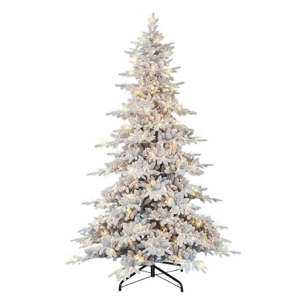 9 ft. Pre-Lit Flocked Utah Fir Artificial Christmas Tree, 3077 PE/PVC Tips, 800 UL Clear Incandescent Lights