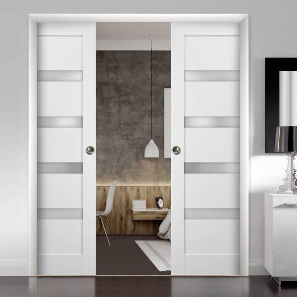 4113 32 in. x 80 in. Single Panel No Bore MDF 1/4 Lite Frosted Glass White Finished Pine Wood Interior Door Slab