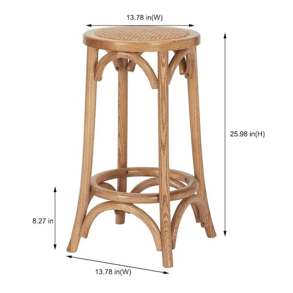 Mavery Patina Oak Finish Backless Wood Counter Stool with Woven Rattan Seat