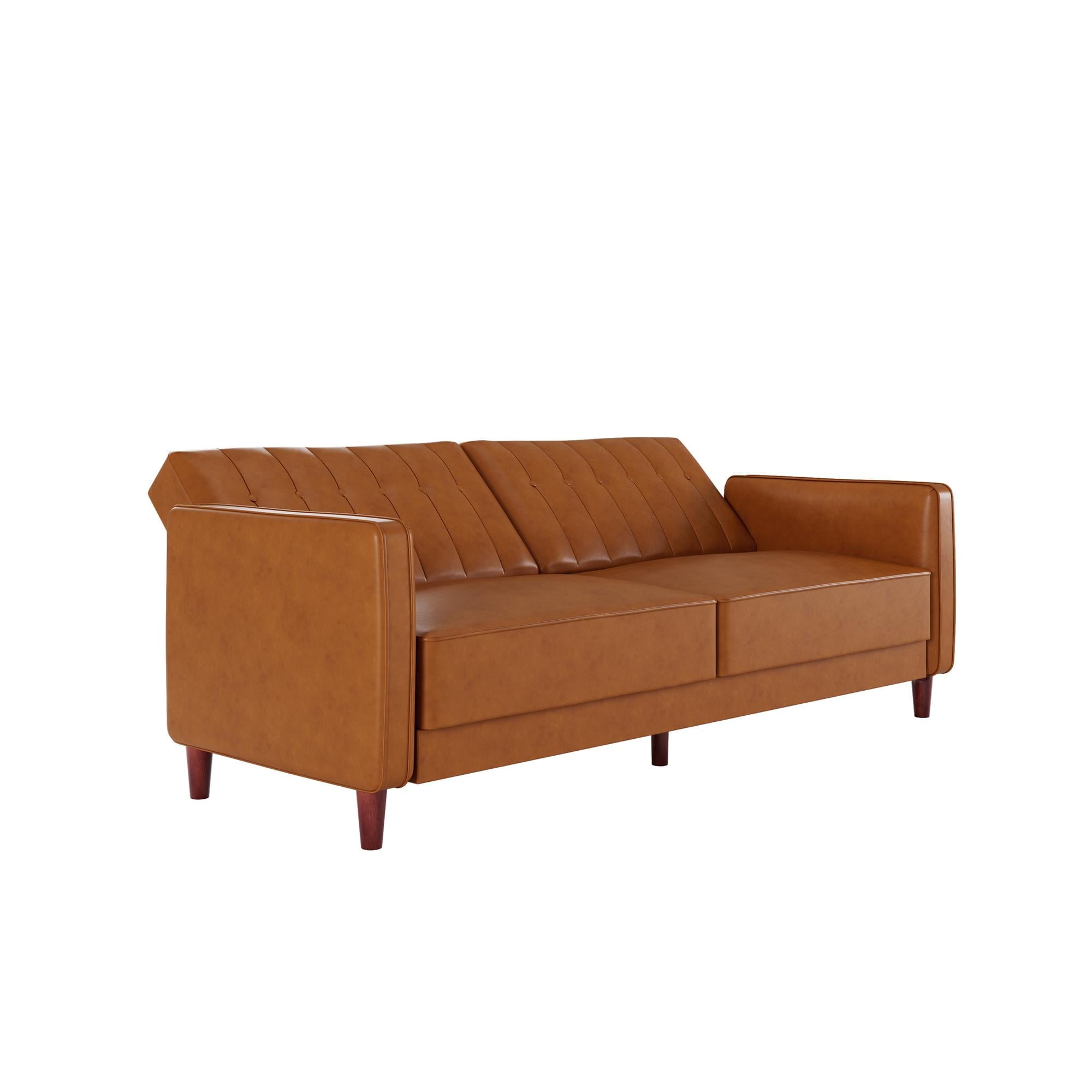 DHP Pin Tufted Transitional Futon and Sofa Bed, Camel Faux Leather