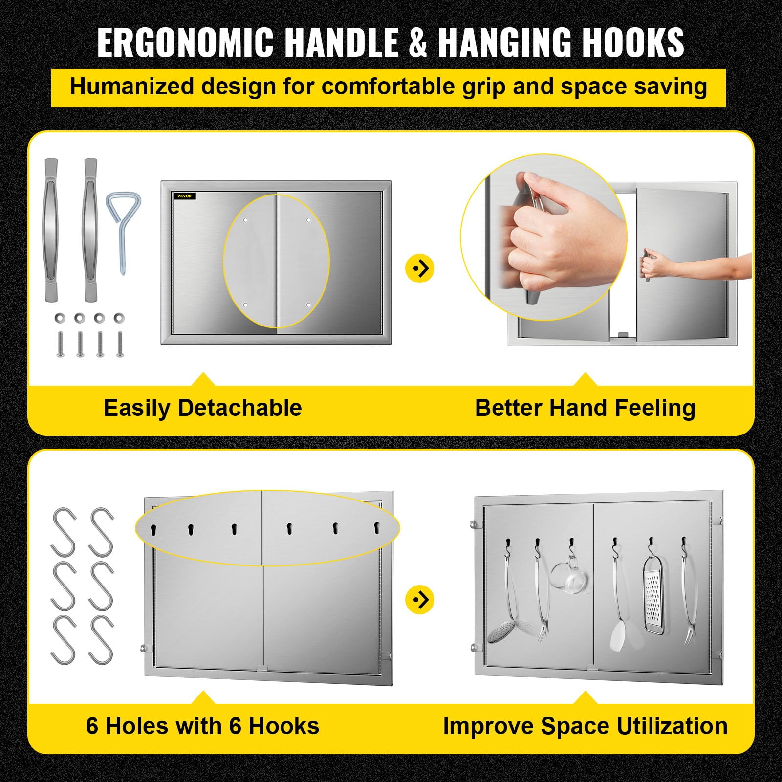 BBQ Access Door 28W X 19H inch, Double BBQ Door Stainless Steel, Outdoor Kitchen Doors for BBQ Island, Grill Station, Outside Cabinet