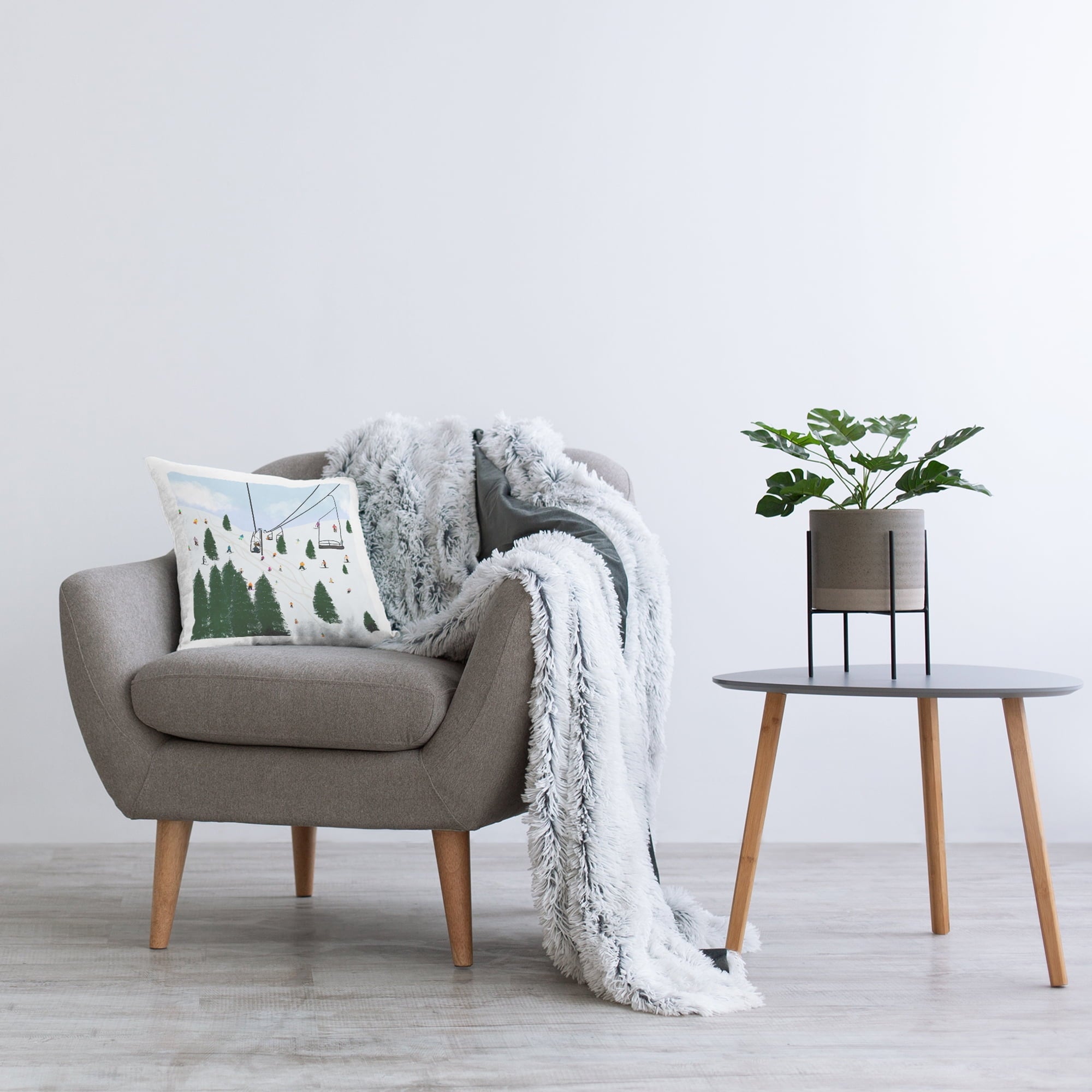 Stupell Industries Busy Ski Slopes Lift Winter Sports Scenery Design by Ashley Singleton Throw Pillow