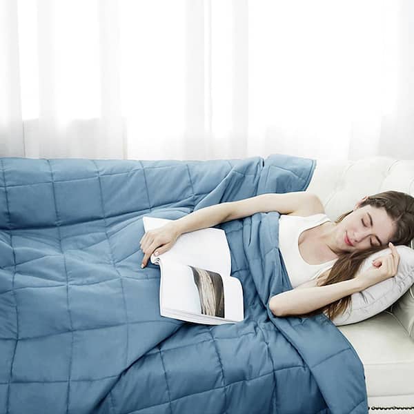 Blue Soft Fabric 60 in. x 80 in. Breathable 15 lbs. Heavy Weighted Blanket