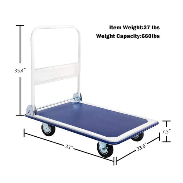 Folding Platform Cart Heavy Duty Hand Truck Moving Push Flatbed Dolly Cart for Warehouse & Home, 660 lbs Weight Capacity
