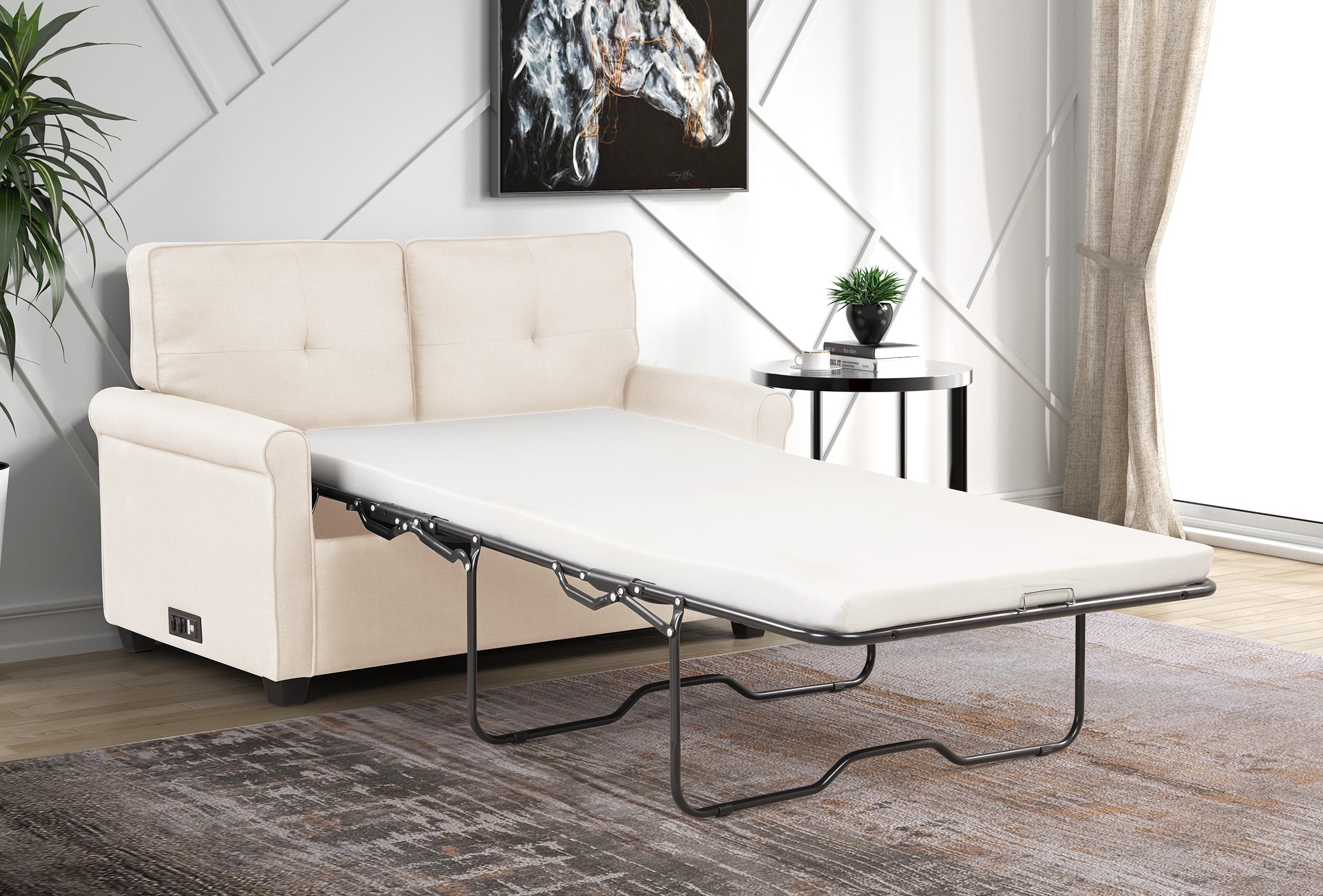 Mainstays Traditional Loveseat Sleeper with USB, Oat, 2 Seaters, Living Room