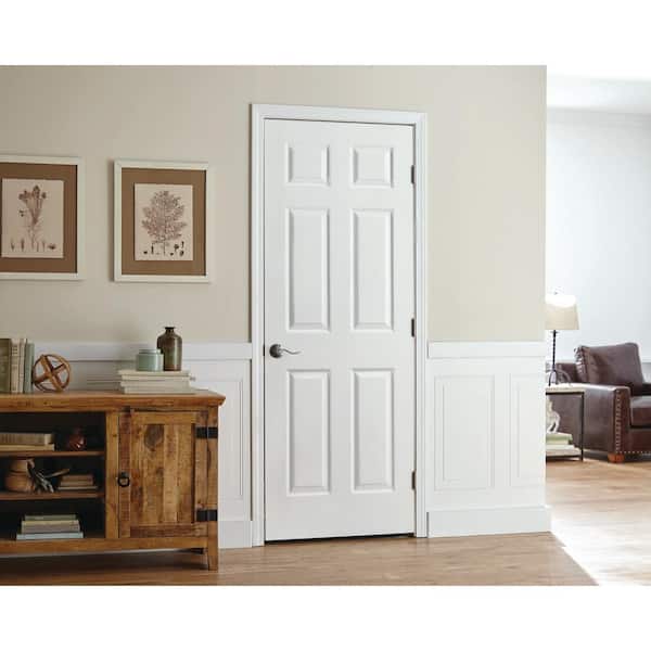 30 in. x 80 in. 6 Panel Right-Handed Hollow-Core Textured Primed White Composite Single Prehung Interior Door