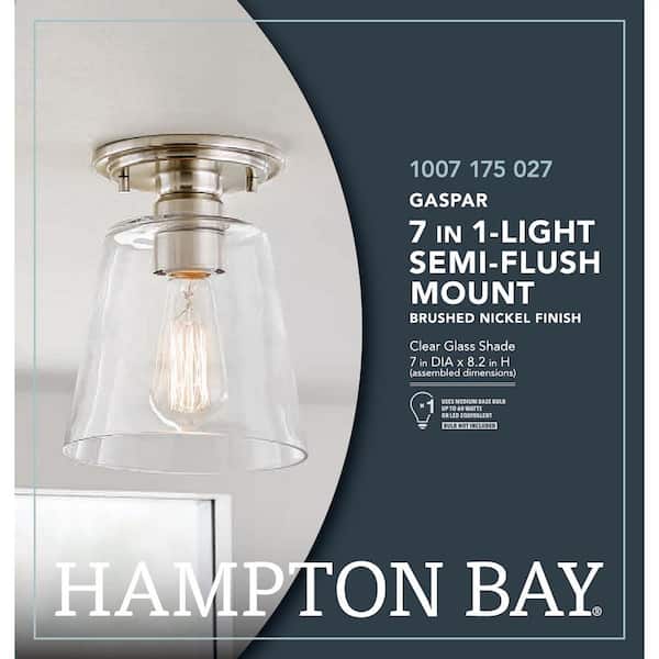 Gaspar 7 in. Brushed Nickel Flush Mount Clear Glass