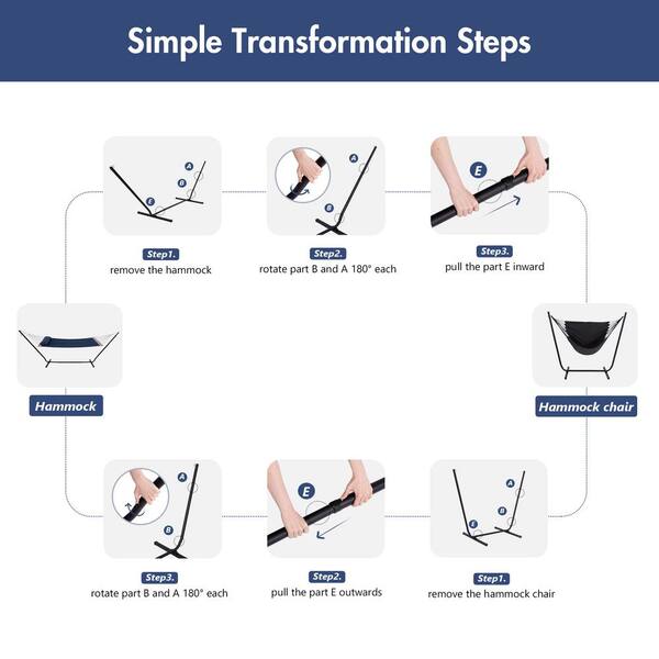 12 ft. 2-in-1 Indoor/Outdoor Portable Hammock Swing Chairs with Stand Included, Heavy-Duty Hammock in Solid Blue