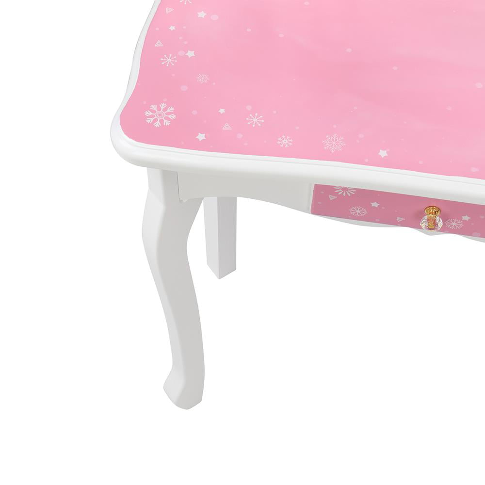BaytoCare Kids Vanity Table Wooden Dressing Table with Stool and Drawer