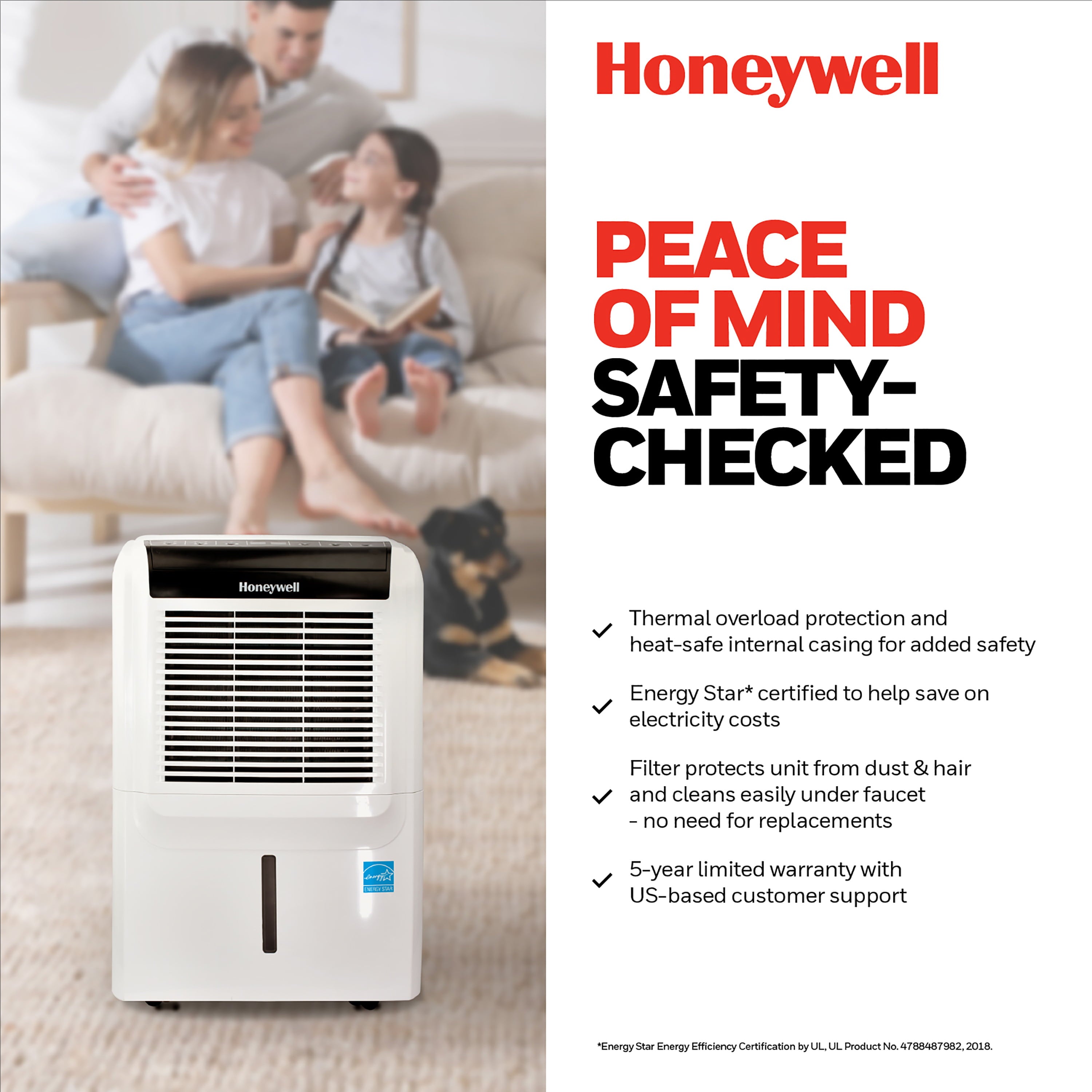 Honeywell 35 Pint Energy Star Dehumidifier with Built-in Drain Pump & 5 Year Warranty