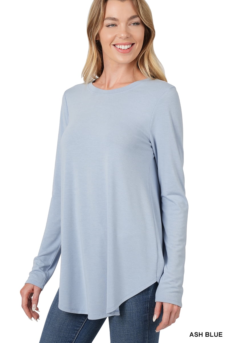 Zenana Women & Plus Relaxed Fit Long Sleeve Round Neck & Hem Jersey Tee Shirt Top