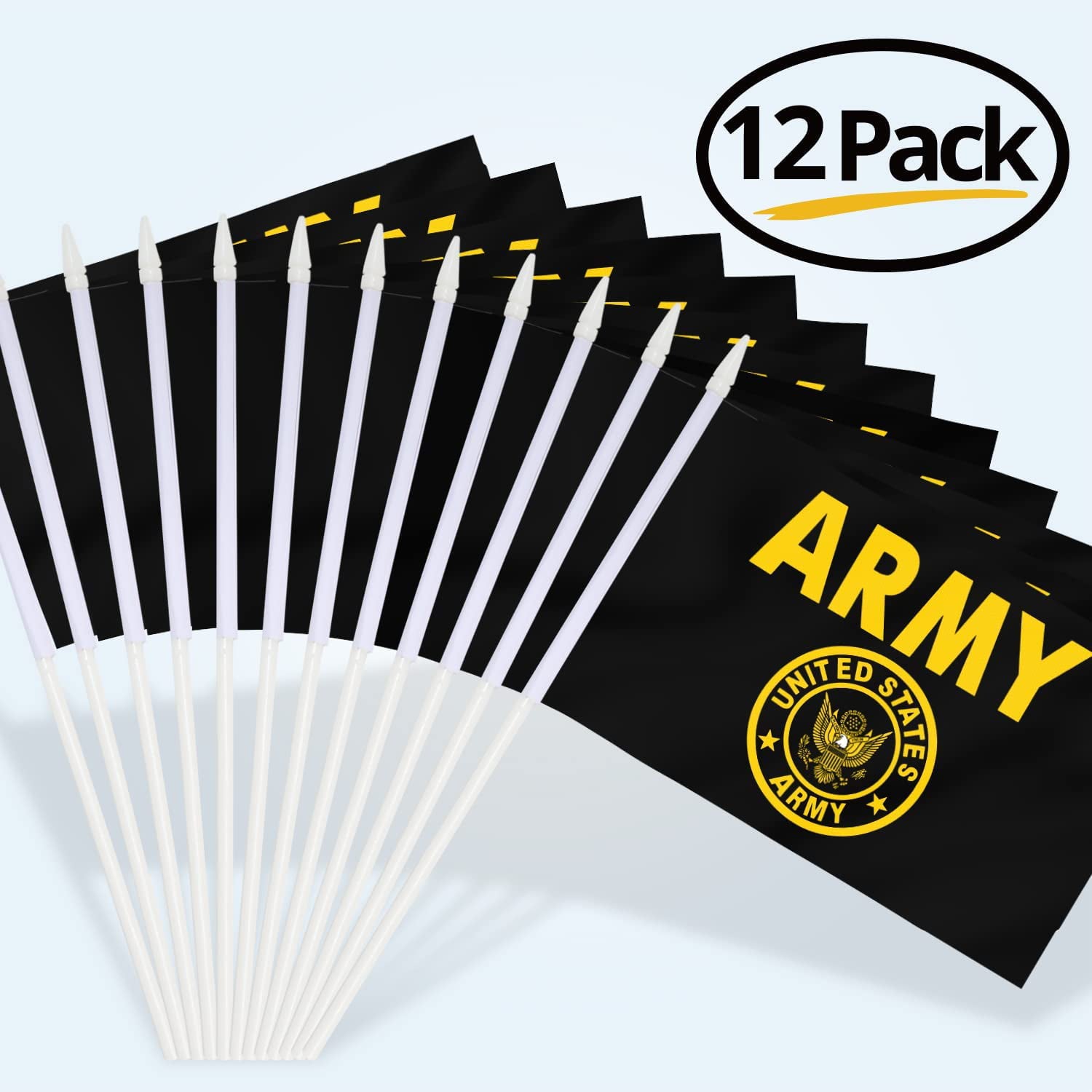 Anley US Army Gold Crest Mini Flag 12 Pack - Hand Held Miniature United States Military Flags