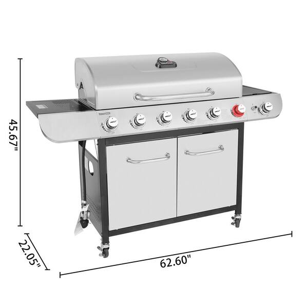 6-Burner BBQ Liquid Propane Gas Grill with Sear and Side Burner with Cover, 71,000 BTU Cabinet Style Gas Grill